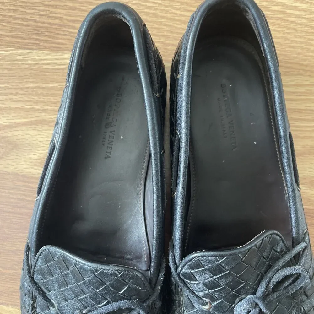 VTG Genuine BOTTEGA VENETA Intrecciato Black Woven Leather Loafers, Size 41.5